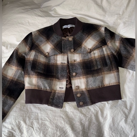 🤎Veronica Beard Stanley Bomber Jacket in Multi Color Plaid SZ 10 Elbow patches - Picture 9 of 16